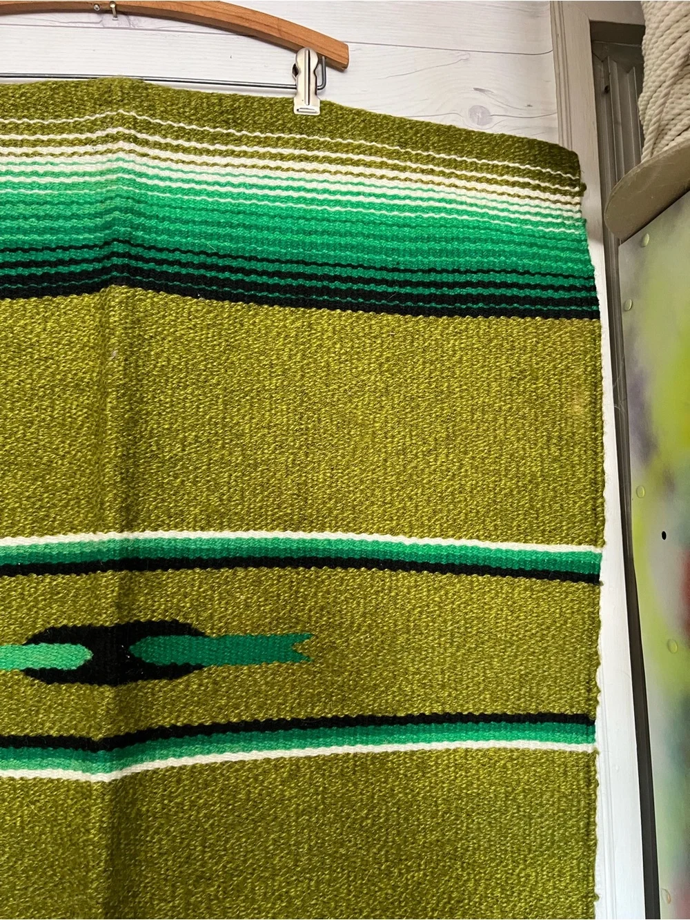 Vintage Mexican Serape Rug Blanket Southwest Wool Textile Red Boho Wall Hanging